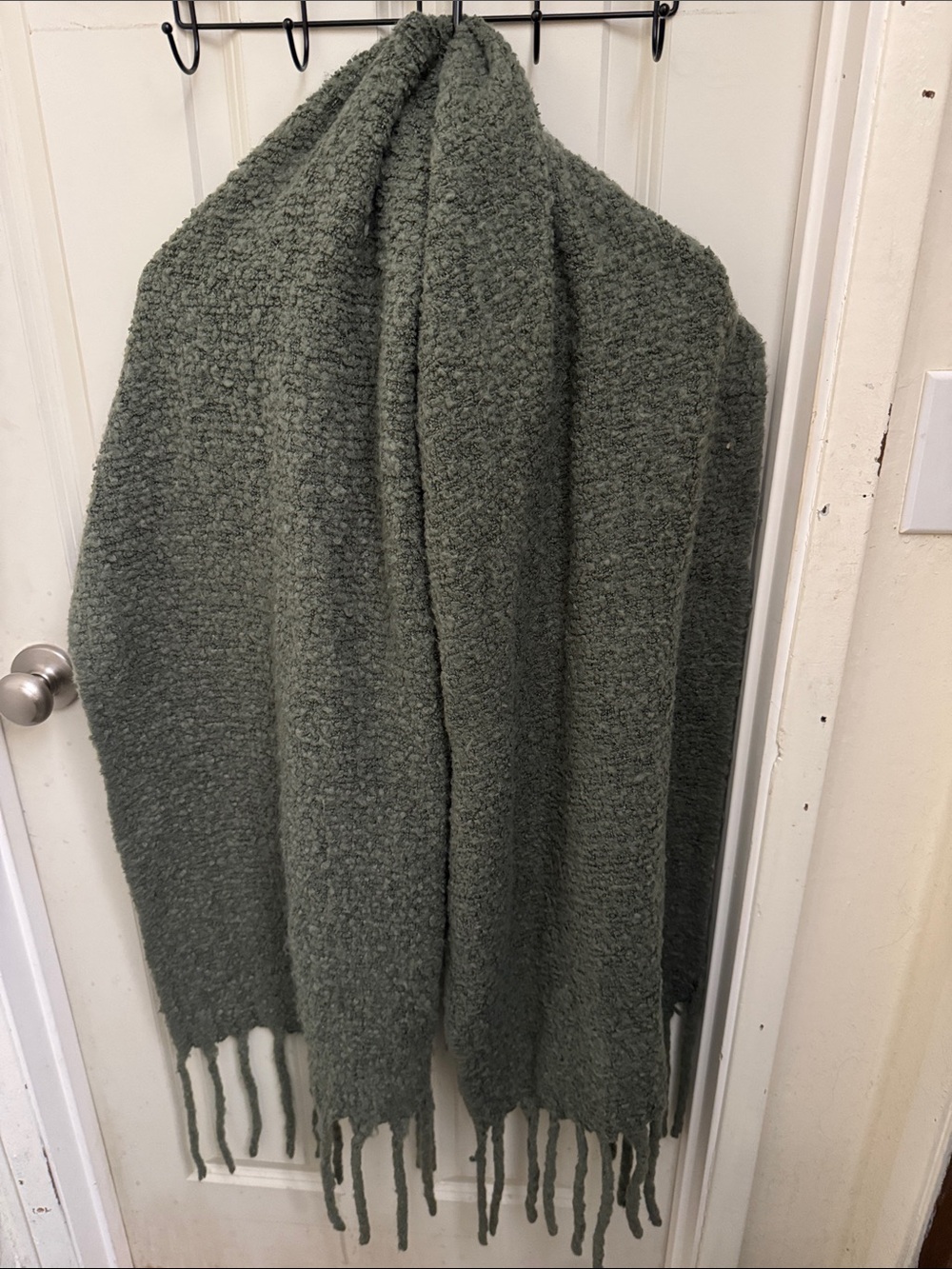 Cozy Olive Green Bouclé Fringe Women's Sweater Wrap